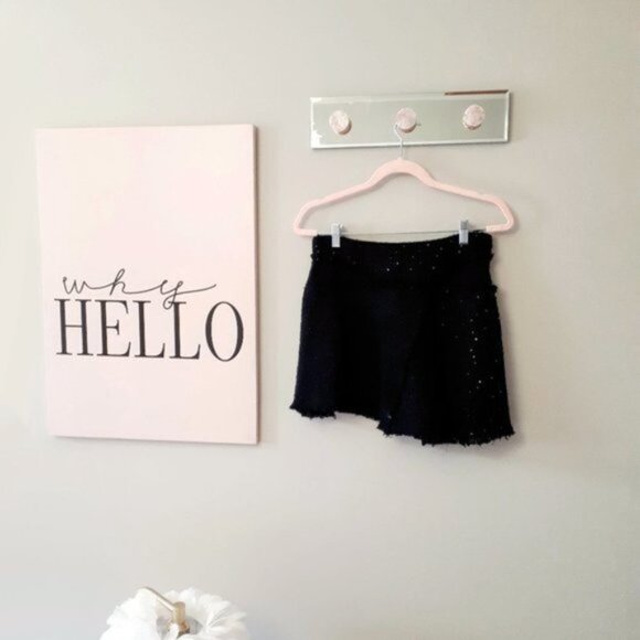 NWT Zara black textured sequin & semi-sheer frayed mini skirt, M - Picture 7 of 13